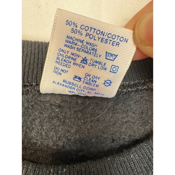 Vtg 90s Sweatshirt Jerzees Leaves Fall Puff Print USA Womens L Black Autumn - Picture 6 of 6